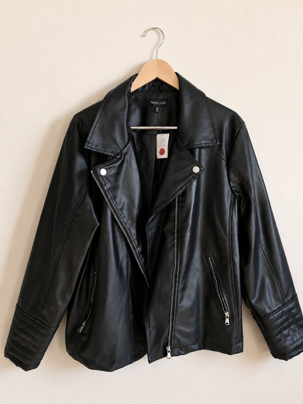 New Look Plus Size 2X Black Faux Leather Moto Biker Jacket NWT Zip